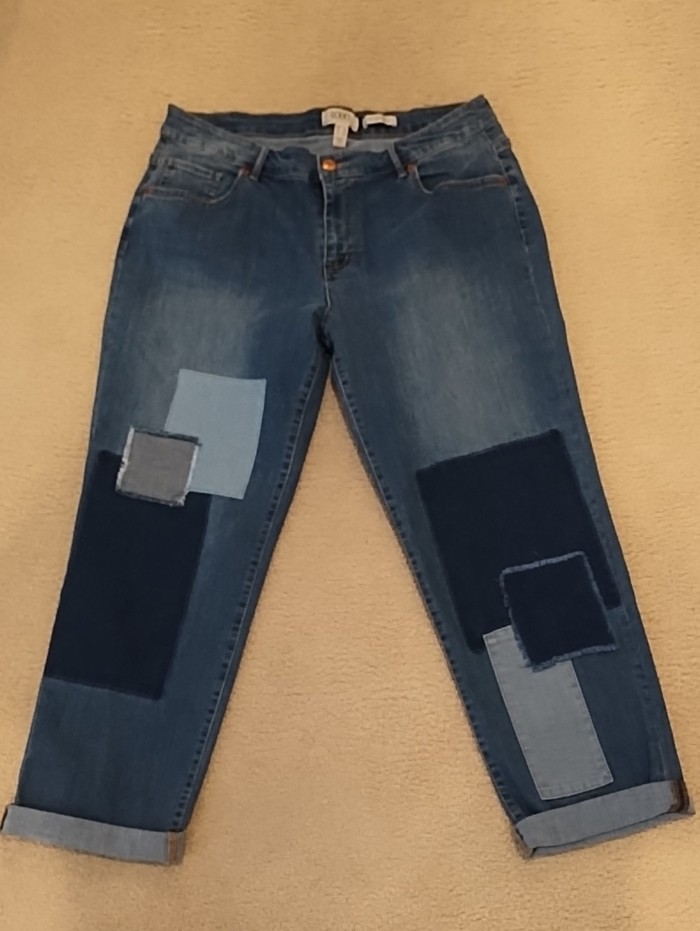 Patchwork Boyfriend Jeans - Blue